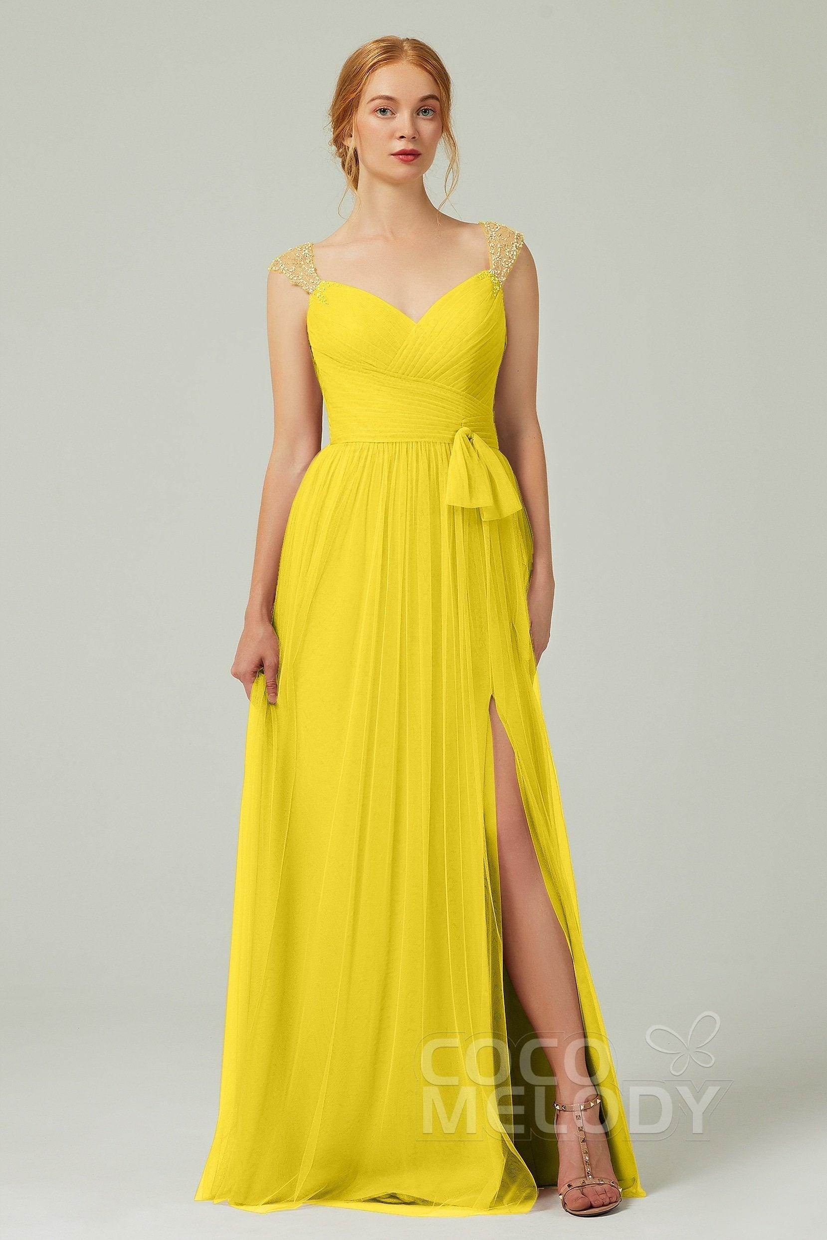 A-Line Floor Length Tulle Bridesmaid Dress CB0313PS - COCOMELODY